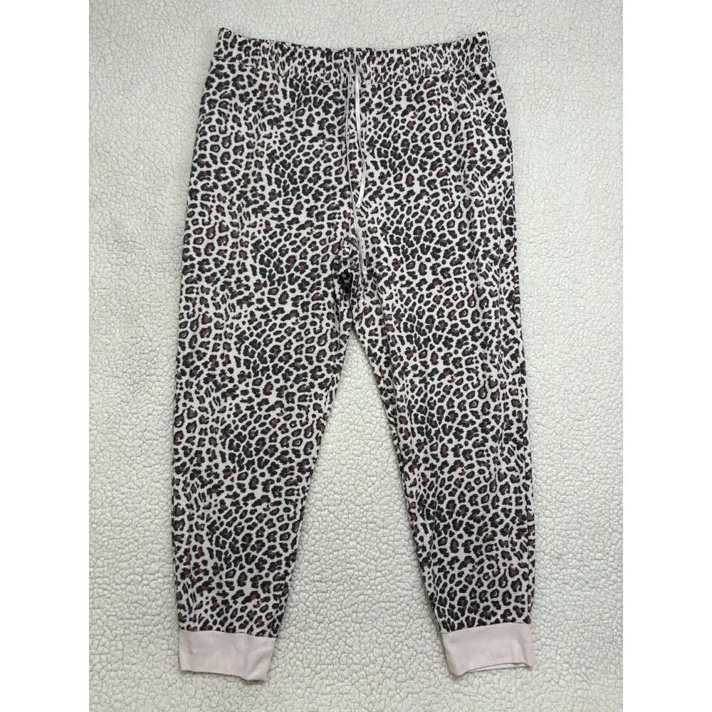 Victoria's Secret Waffle Knit Lounge Set Leopard Tee &‎ Joggers Size XL Cheetah